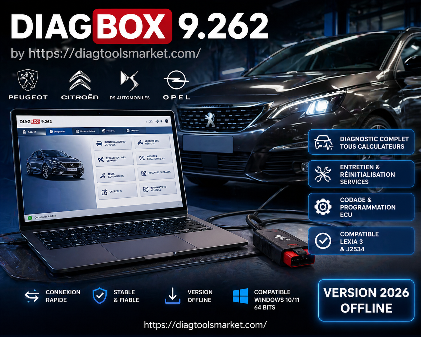 Diagbox 9.262 (2026) – Logiciel Diagnostic Peugeot Citroën DS Opel – Version Offline