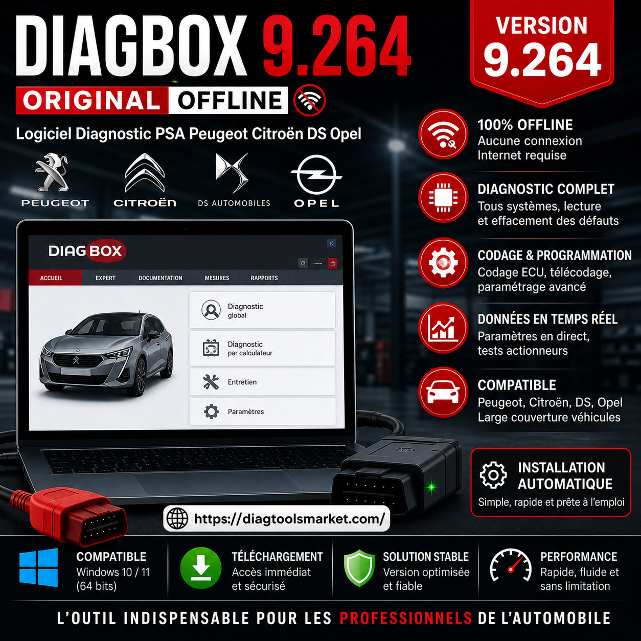 Logiciel Diagbox 9.264 Original Offline – Diagnostic Complet Peugeot Citroën DS Facile à Installer