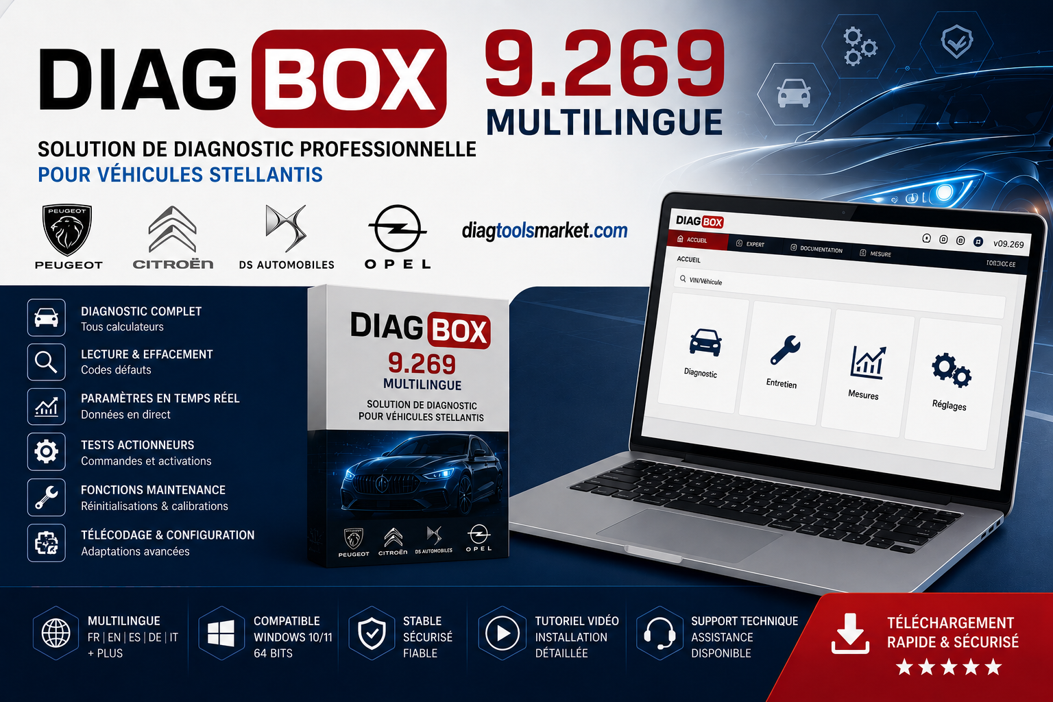 Diagbox 9.269 Multilingue - Diagnostic Peugeot, Citroën, DS & Opel – Windows 10/11